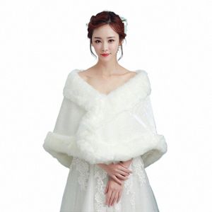 Wieczór kobiet Bolero dziewczyna na ramię Cape Faux Fur Płot Woman Party Stoles Cloak Bride Wedding Acries Bridal Srabe X1Ul#