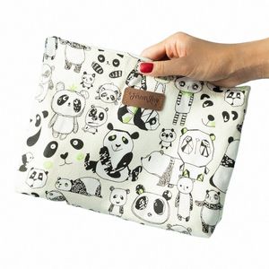 Stor kapacitet Polycott Cosmetic Bag med Panda Print - Organisera dina skönheter B5LK#