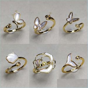 Configurações de jóias anel de casca anéis de pérolas de água doce para mulheres pérolas de pérolas de tamanho ajustável Jóias de joias acessórios Dhgarden dhhqw