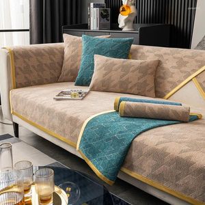 Stol täcker tjock plysch soffa för vardagsrum kinesiska guldkanten jacquard icke-halk soffa säte kudde solid hörn handduk