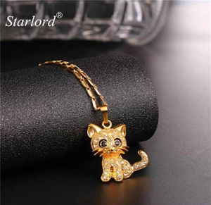 Rhinestone Cute Cat Necklace Trendy Gold Color Link Chain for Women Collares Lucky Pet Pendant Bijoux hela P245333127428482