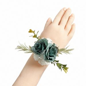 Bröllopshandled Corsage Armband för brudbrudtärnor Boutniere Men Pins Artificial Frs Silk Roses Bridal Groom Accores V4PZ#