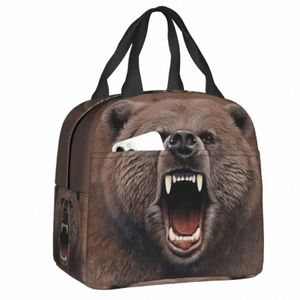 Angry Bear Isolierte Lunchbeutel für Frauen Männer tragbare warme Kühler thermische Lunchbox Kinder Schulkinder Lebensmittel Picknick -Tasche W6li##