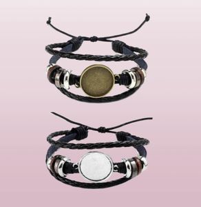 Säljer smycken DIY Multi -lager läderarmband Bangle Blank Base Fit 20mm Round Po Glass Cabochon Inställning Bezel Tray Jew6361176