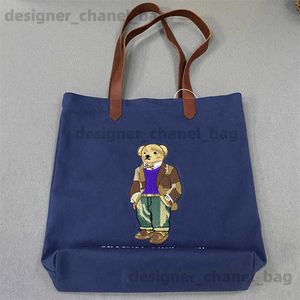 Totes Lotte Japan South Korea Embroidered Brown Suit Bear Bag Canvas Bag Shopping Bag Leather Handbag Tote Bag Book Bag T240416