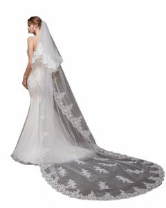 Layer 2 Lace Edge 3M Cathedral Wedding Veil med kam för brud brudslöjor accores vail velos de novia a0u1#