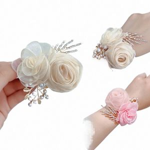 1pc Girls Bridesmaids Wrist Corsage Artificial Silk Fr Bracelet Bride Hand Frs for Wedding Party Dancing Accories K13e#