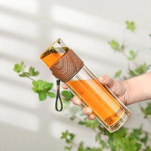 Glass Water Portable Bottle Double Wall Thermal Tea Water Separation Glass Mug High-End Simple Insulation Creative Drinking Cup 240409