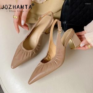Casual Shoes JOZHAMTA Size 32-41 Women Slingback Pumps Real Leather Sexy Pointy Chunky High Heels 2024 Summer Stretch Office Work Dress