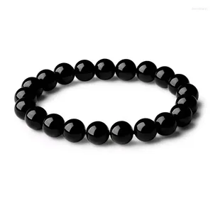 Strang Schwarze Achat-Perlenarmbänder feinen halbmischungsfreien Stein 8mm 10 mm 12 mm Perlen dehnbares Armband Glücklichen Schmuck für Frauen und Männer