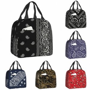 Paisley preto e branco Paisley Chicano Bandana estilo lancheira portátil Mulheres impermeabilizador mais fresco alimento térmico lanchone