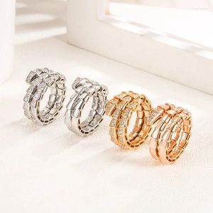 Cluster Rings Cy Selling 925 Sterling Silver Full Diamond Snake Bone Ring Ladies Personality Fashion Party Par Gift