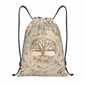 viking Tree Of Life Yggdrasil Runic Pattern Drawstring Backpack Sports Gym Bag Older Futhark String Sackpack for Working Out J2Jv#