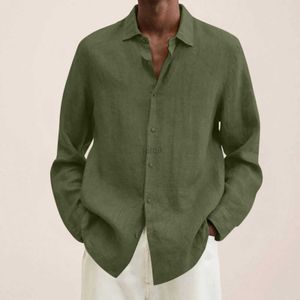 K1tx Men's Disual Disual Cotton Linen Shirt Fashion Long Long Solid Solid For Men Label Clip Blusas Wear Tops Social 2023 24416