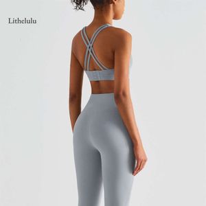 Sport lu Bra ausrichten Frauen, die ärmellose Summer Cross Crop Top Gym Yoga Tanktops sexy lässige Cami S Zitronen Fitnessstudio Running Workout