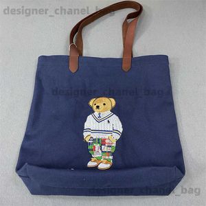 TOTES LOTTE Japan Korea V-dół w dekolcie haft haftowany niedźwiedzie na płótnie torba na zakupy skórzana torebka uchwyt T240416