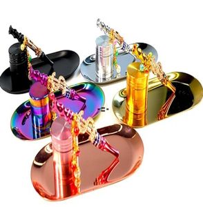 new launched smoking set metal herb grinder rainbow rolling tray bling blunt holder RRA119093089823