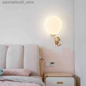 Lamps Shades Cute Balloon Monkey Bear Lamp Childrens Room Wall Lamp Cartoon Creative Baby Room Nursery Boys and Girls Bedroom Wall Lamp Q240416