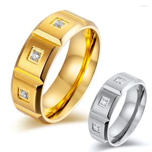 Clusterringe 8mm Mann Ring Matt Gold/Silber Farbe CZ Stein Hochzeit Titanium Stahl gebürstete Finish Schmuck Geschenk