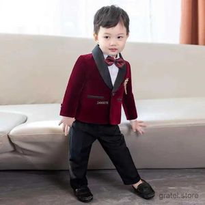 Garnitury Dzieci 1 rok sukienki urodzinowa Baby Boys Velvet Blazer Jacket Pants Photograph Suit Dzieci