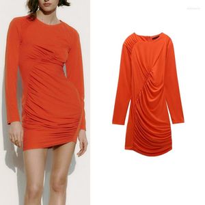 Casual Dresses Spring Fashion Long Sleeve Dress Pleated Decoration