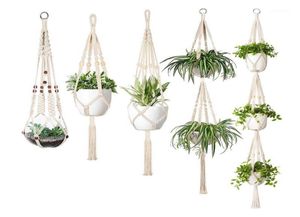 MacRame Plant Hanger Set av 5 inomhusvägg Hängande planterkorg Blomma Pot Holder Boho Home Decor16507154