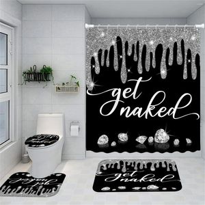 Curtain Get Naked Shower Set 3/4 Piece Black Luxury Jewelry Sparkling Diamonds Fun Quote Modern Bathroom Decor