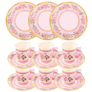 Dinnerware Sets Disposable Party Plate Printed Flower Paper Cup Adorable Plates Cutlery Birthday Decor