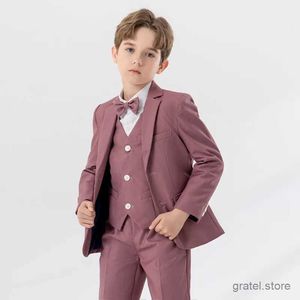 Anzüge Jungen Mädchen Pink White Piano Party Kleid Kids Jacke Weste Hosen Bowtie 4ps Zeremonie Foto Anzug Kinder Performance Kostüm