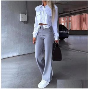 Kvinnors plus -storlek spårdräkter Office Lady Womens Pant sätter 2 stycken Holiday Style Short Blazers Coat Straight Pants Suit Spring Outfit DH6OE