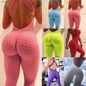 Kadınların izleri kadınlar bodysuit kadın yoga spor setleri kolsuz sırtsız seksi yüksek bel tozlukları tek parça fitness jumsuits sportswearl2403