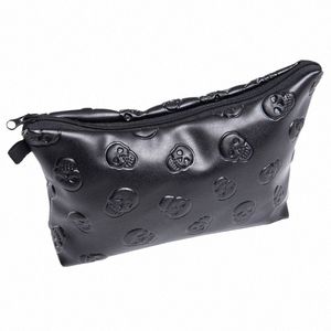 1 PC Black Skull Cosmetic Bag Women Pu Leather Makeup Bag Travel Organizer för Cosmetics toalettartikit Bag Dropship Z2WI#