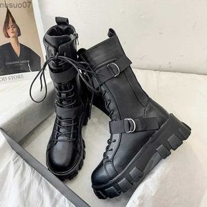 Stövlar 2021 Kvinnor Mid-Calf Boots Autumn Winter Punk äkta läderstövlar Kvinnor dragkedjor Cross-bunt Riding Boots High Heels Shoes Womanl2404