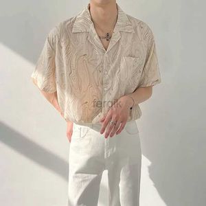 Camisas casuais masculinas da moda coreana geométrica BONITOS BONITOS BOTOLETS CLARA CLARA CLARA CLARA CLAR