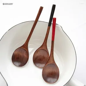 Conjuntos de utensílios de jantar 1pcs colher madeira estilo coreano de madeira natural maçaneta longa colheres redondas para sopa cozinheira mistura de mexer sobremesa