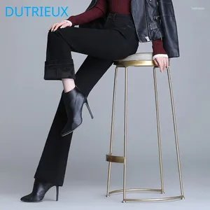 Dżinsy damskie Dutrieux 2024 Autumn and Winter High-Borowe ciepłe grube spodni mody Spodnie Wysoka jakość
