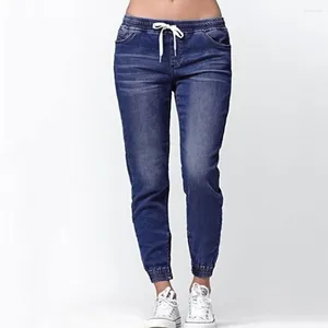 Women's Jeans Spring Women Vintage Baggy Elastic Waist Oversized American Trouser Denim Small Leg Streetwear Straight Basic Pants Y2k