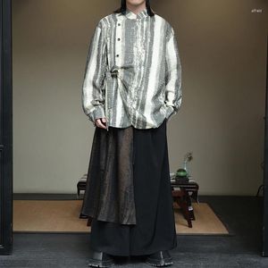 Mäns casual skjortor asiatisk stil 2 bitar sätter män lösa långärmad bred ben harem byxor japanska streetwear mode man träning