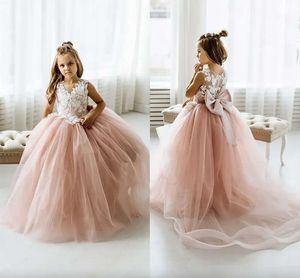 Girl di fiore di pizzo Bows Spedimenti per bambini Abito da festa per la festa della principessa Tulle Abito da sposa