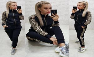 Sexy Fashion Women Leopard Printed Sport Sport Suits Outfits TrackSuits Kurtki z kapturem i spodnie Rozmiar SXL2736979