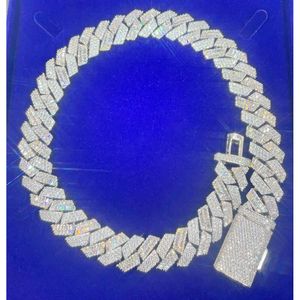 Tung solid Sier 20mm breda GRA Baguetter klippte Moissanite Diamond Cuban Link -kedja för män Rapper Hip Hop -halsband