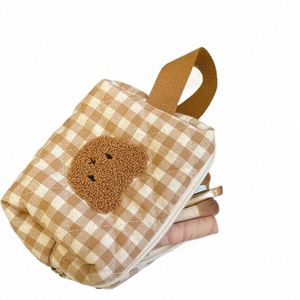cute Bear Makeup Pouch Checkerboard Lattice Women Large Capacity Portable Cosmetic Box Case Bags Female Storage Make Up Cases f3SR#