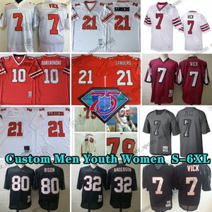 Anpassad S-6XL Throwback 7 Michael Vick Football Jerseys 21 Deion Sanders 97 Grady Jarrett 70 Jake Matthews 10 Steve Bartkowski 80 Andre Rison 95 Jonathan Babineaux