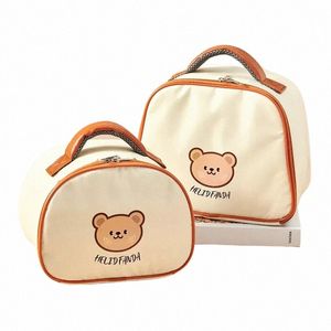 lunch Bag Leather Bear Kids Large Capacity Bento Pouch for Children Thermal Insulated Cooler With Tablee Cup Tote Picnic Box i29H#