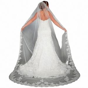 elegant Wedding Accories Appliques Tulle Lg Cathedral Wedding Veils Lace Edge 1T Bridal Veils 3 Meters Veu De Noiva Lgo L9eK#