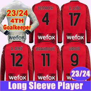 23 24 IBRAHIMOVIC Long Sleeve Player Version Soccer Jerseys GIROUD TONALI THEO TONALI BENNACER BRAHIM A. REBIC R. LEAO Home 4TH Goalkeeper Football Shirts