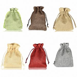 10pcs Natural Linen Burlap Bag Jute Gift Bag Drawstring Gift Bags With Handles Gift Packaging Party Favor Candy Bags A7gX#