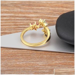 Band Rings Cute Female Crystal Open Adjustable Ring Charm 14K Yellow Gold Women Dainty Bride Flower Zircon Engagement Jewelry Party Gi Dhiq3