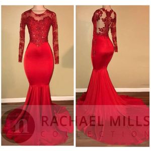 Sheer Prom Modest Dresses Mermaid Appliqued Paljett African Black Girls Long Sleeves Evening Celebrity Gowns Red Carpet Dress