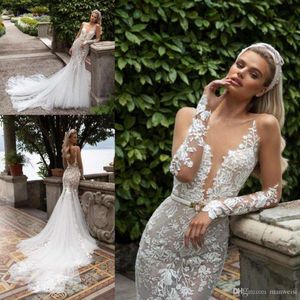 Wedding Sexy Mermaid Dresses New Illusion Neck Long Sleeve Lace Appliqued Bridal Gowns Beach Country Custom Plus Size Vestido De Novia